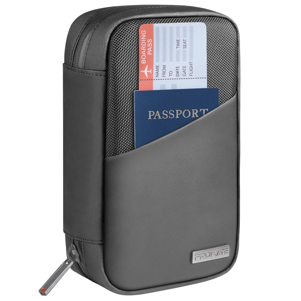 PromateElectronics Organizer, Multipurpose Universal Travel Pouch with Secure Zipper, IPX 3 Water Resistant, Document Organizer, Carry Strap and Front Pocket for Travel, Business, GearSuit