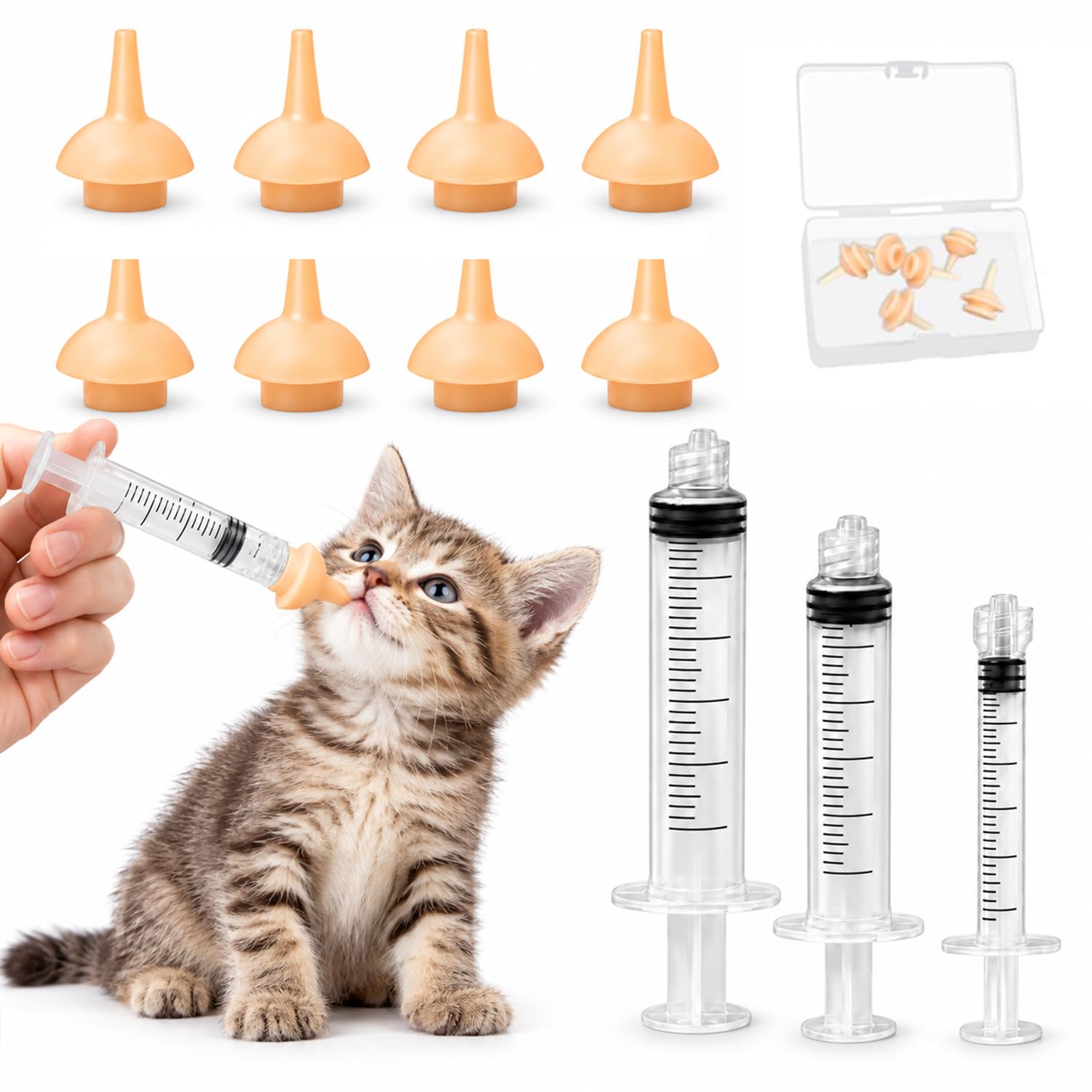 BUKLUKE 8 Silicone Feeding Nipple with 1/3/5 ml Syringe for Newborn Pets