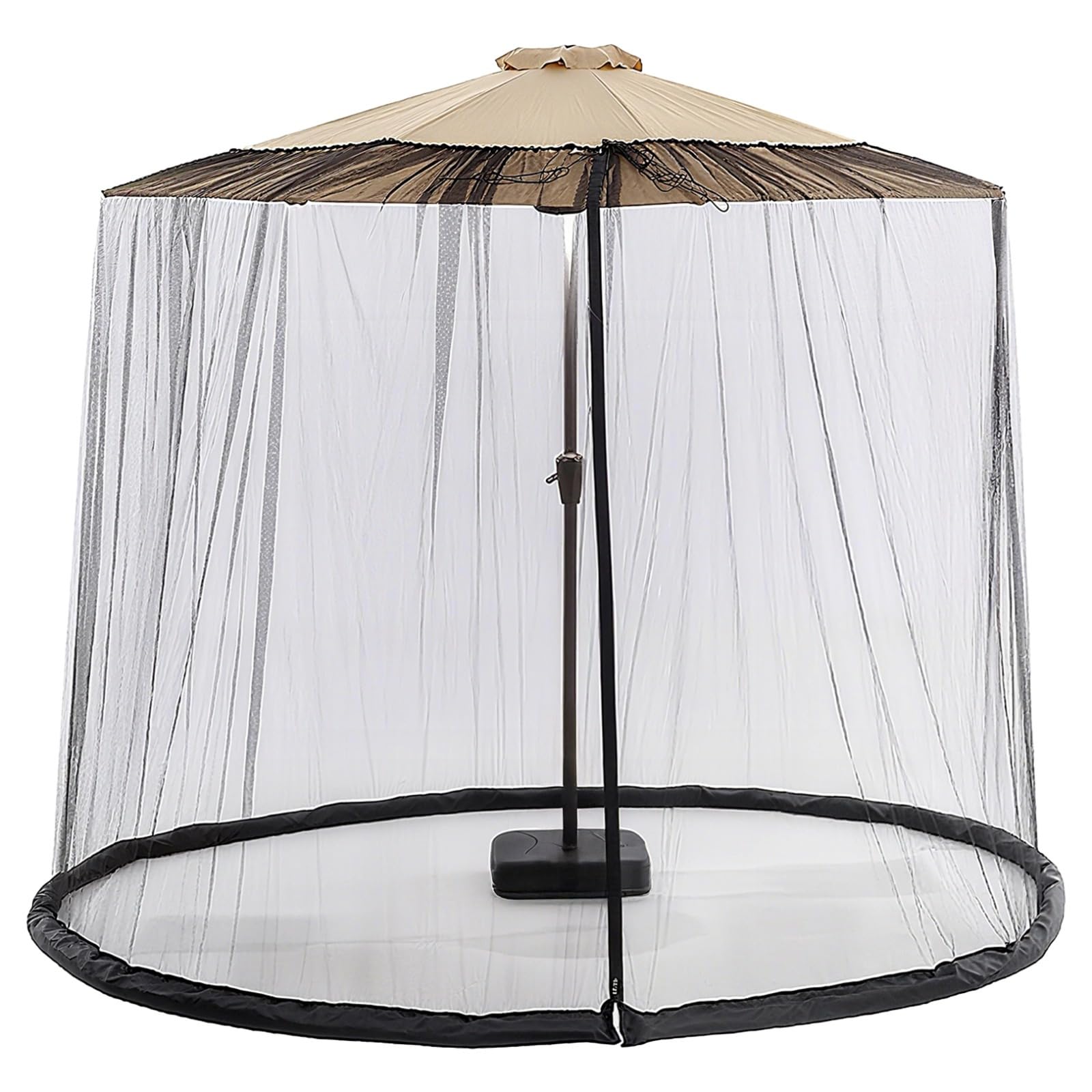 Schwarzes Moskitonetz für Terrassenschirm, 149,6–157,5 cm Durchmesser, 229,6 cm hoch, Outdoor-Regenschirm-Netz mit Doppeltür, Polyester, für römischen/versetzten Regenschirm