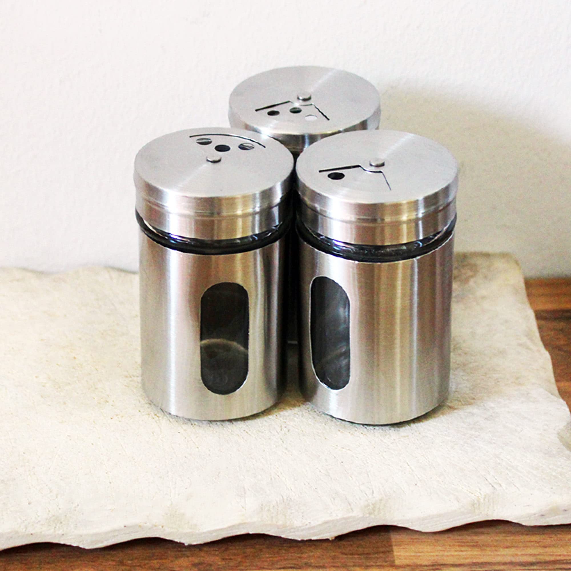 Set 6 Shaker Per Spezie In Vetro E Acciaio - Distributori Moderni Per Sale, Pepe Ed Erbe - Foto 4