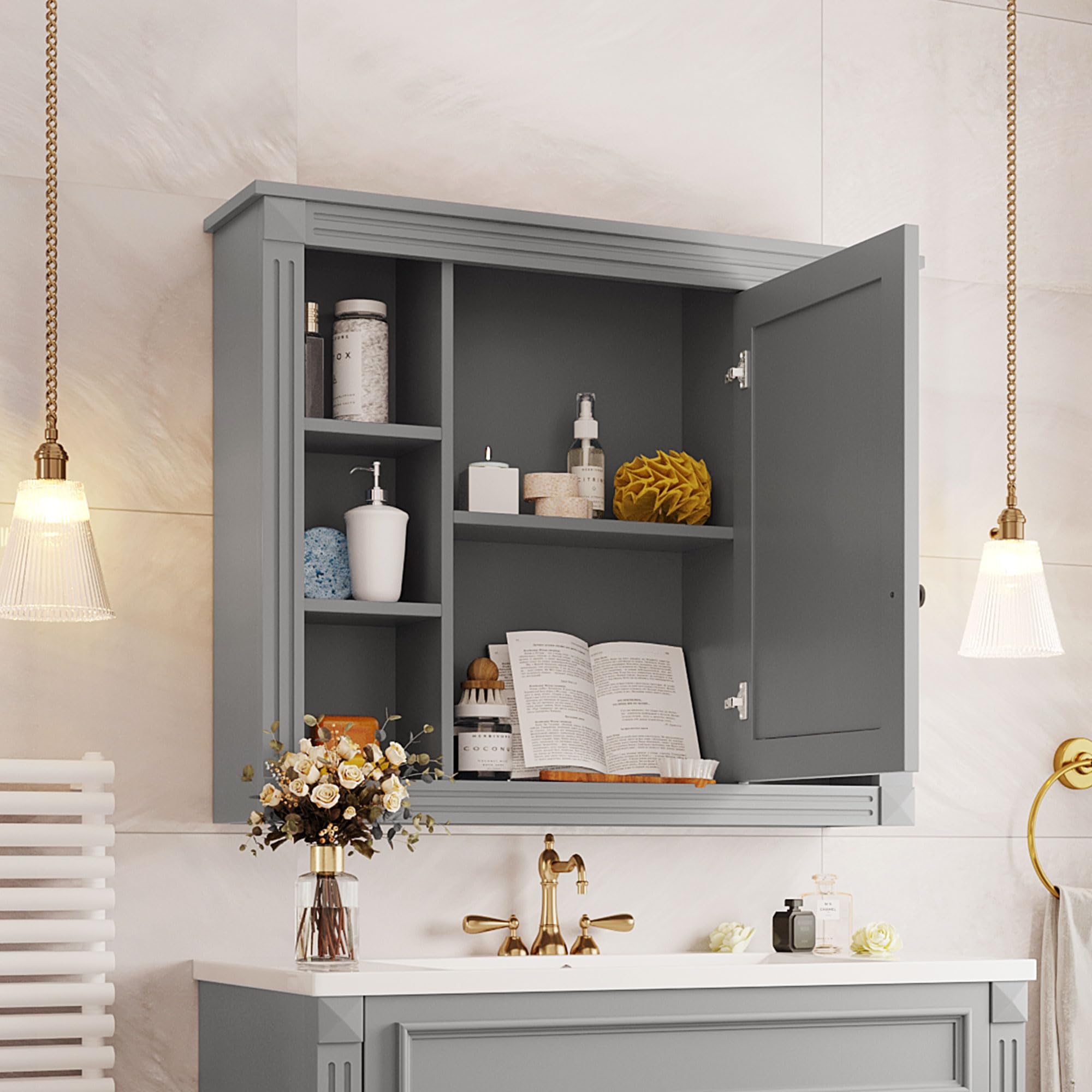 Merax Modern Bathroom Mirror Cabinet, 36 Inch Wall Mounted with High Definition Mirror