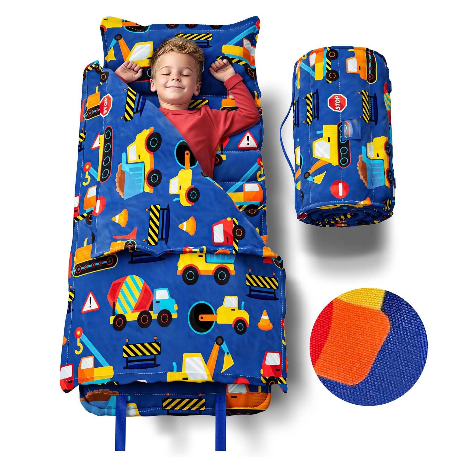 Nap Mats for Preschool Ages 3-5 | Soft & Non-Toxic Fabric | Nap Mat for Toddlers | Toddler Nap mats for Daycare | Kindergarten Nap Mat | Toddler Nap Mat | Construction Kids Nap Mat