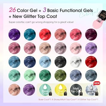 ROSALIND 30PCS Gel Nail Polish Set with 12PCS Glitter Gel Nail Polish Set