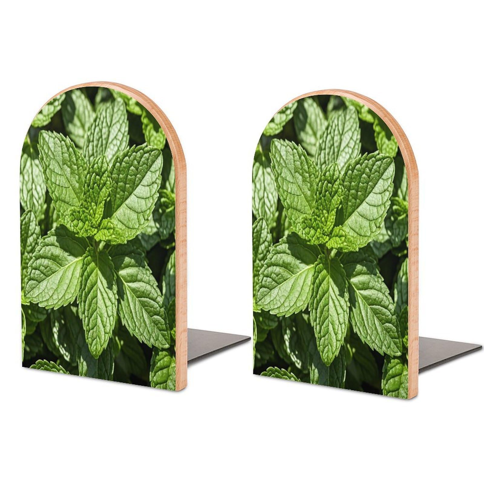 Peppermint Bookends 1 Pair Heavy Duty Book Ends for Shelves Non-Skid Bookend Supports Wooden Book Holders with Metal Base Desk Organizers Books Storage to Hold Books