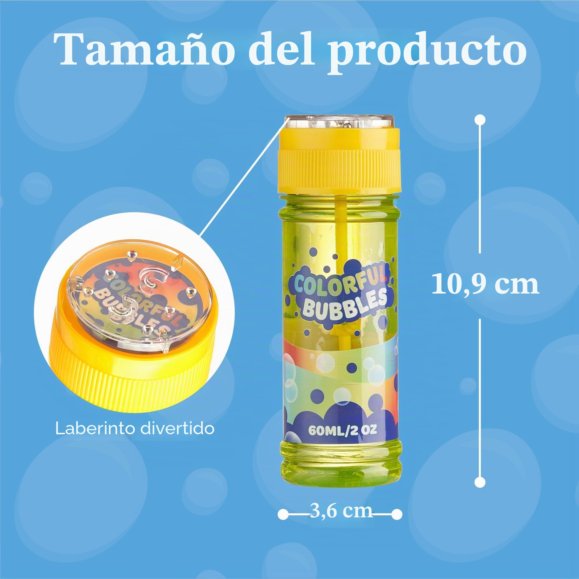 JOYIN 12 Botellas de Burbujas (60 ML de Solución de Burbujas) Diseño Arcoíris Colorido para Fiestas Infantiles, Colores Surtidos, Juguetes de Verano para Pequeños, Regalo para Niños, Cumpleaños