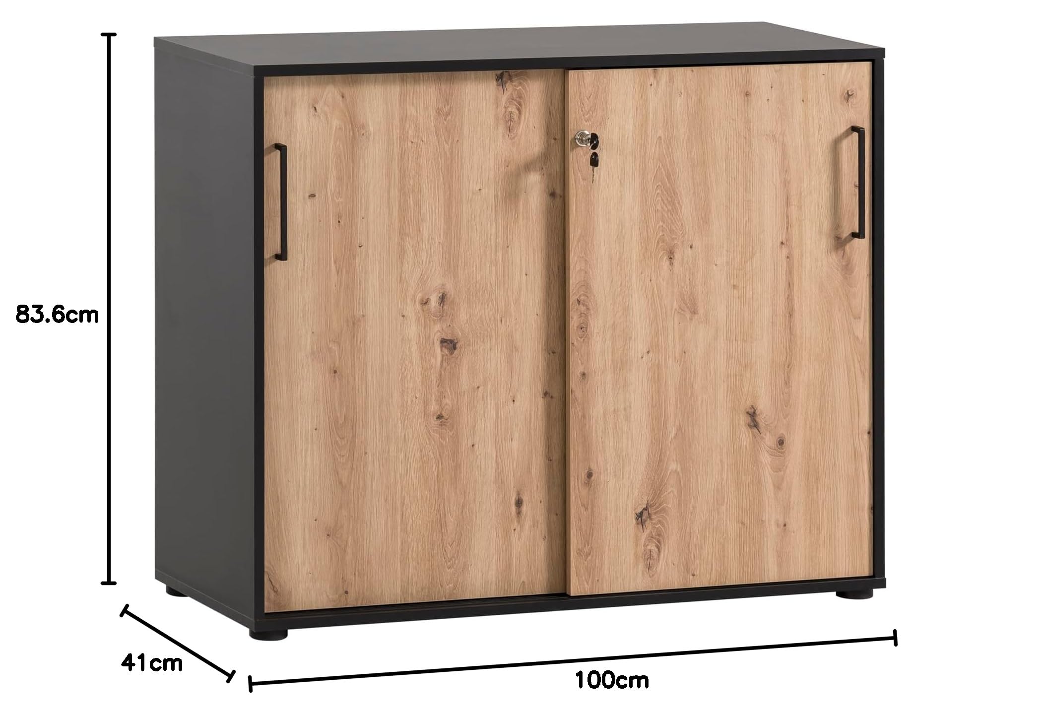 Schildmeyer Aktenschrank Aino 701867, Artisan Eiche Dekor/schwarz matt, 100 x 41 x 83,6 cm