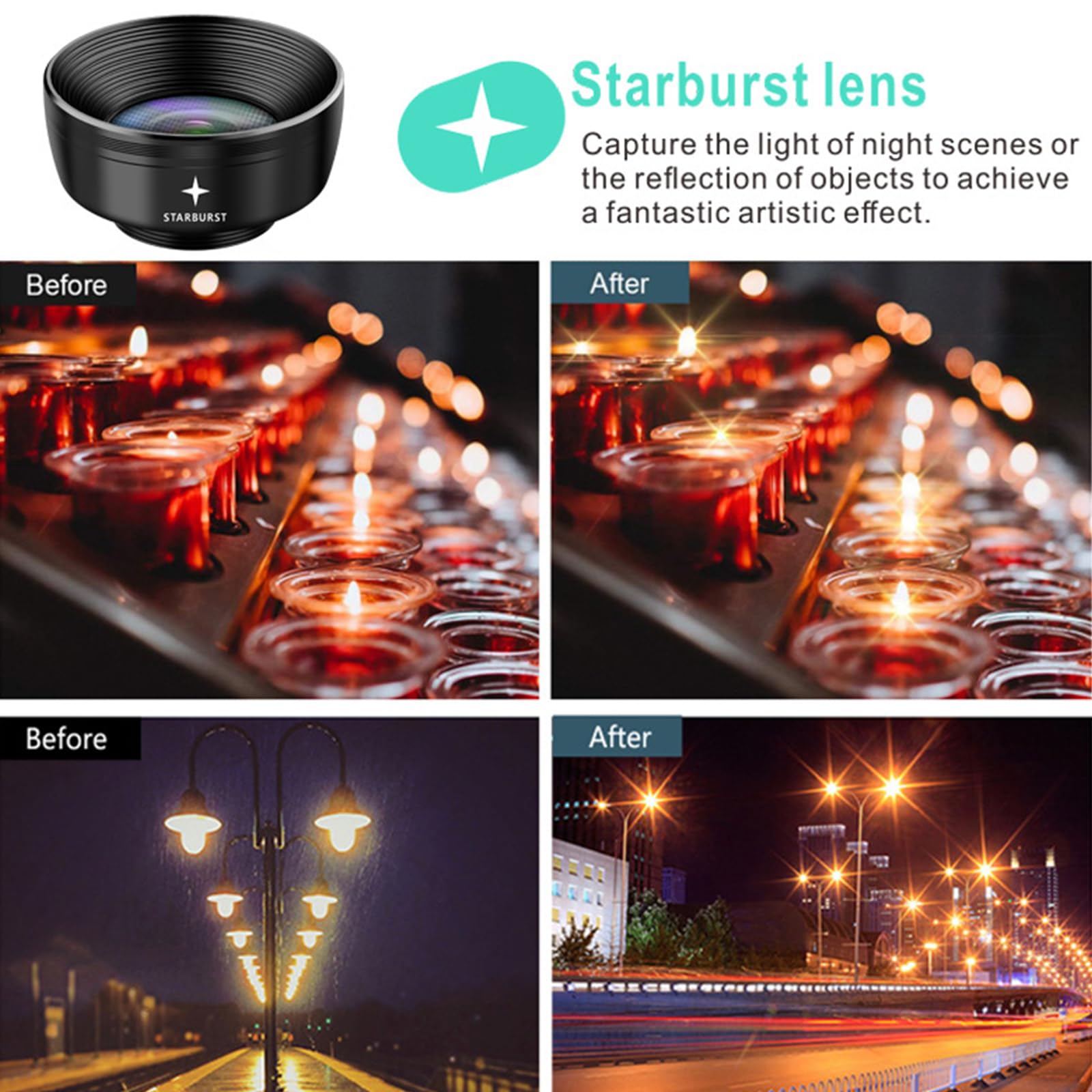 Obiettivo Per Smartphone KQLHLHDYZ Kit Di Lenti 7 In 1 Per Smartphone, Obiettivo 7 In 1 Per Fotocamera, Grandangolare 0,63X, Fisheye 198°, Macro 15X, Ritratto 2X, CPL, Caleidoscopio, Starlight Osmo Mobile
