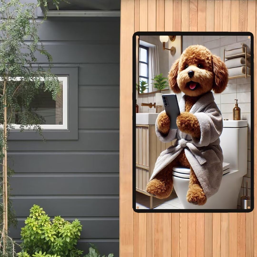 Poodle in Bathrobe Tin Sign - 8x12 Inches Metal Tin Sign for Farmhouse Decor, Rustic Bathroom or Gift - Image 4