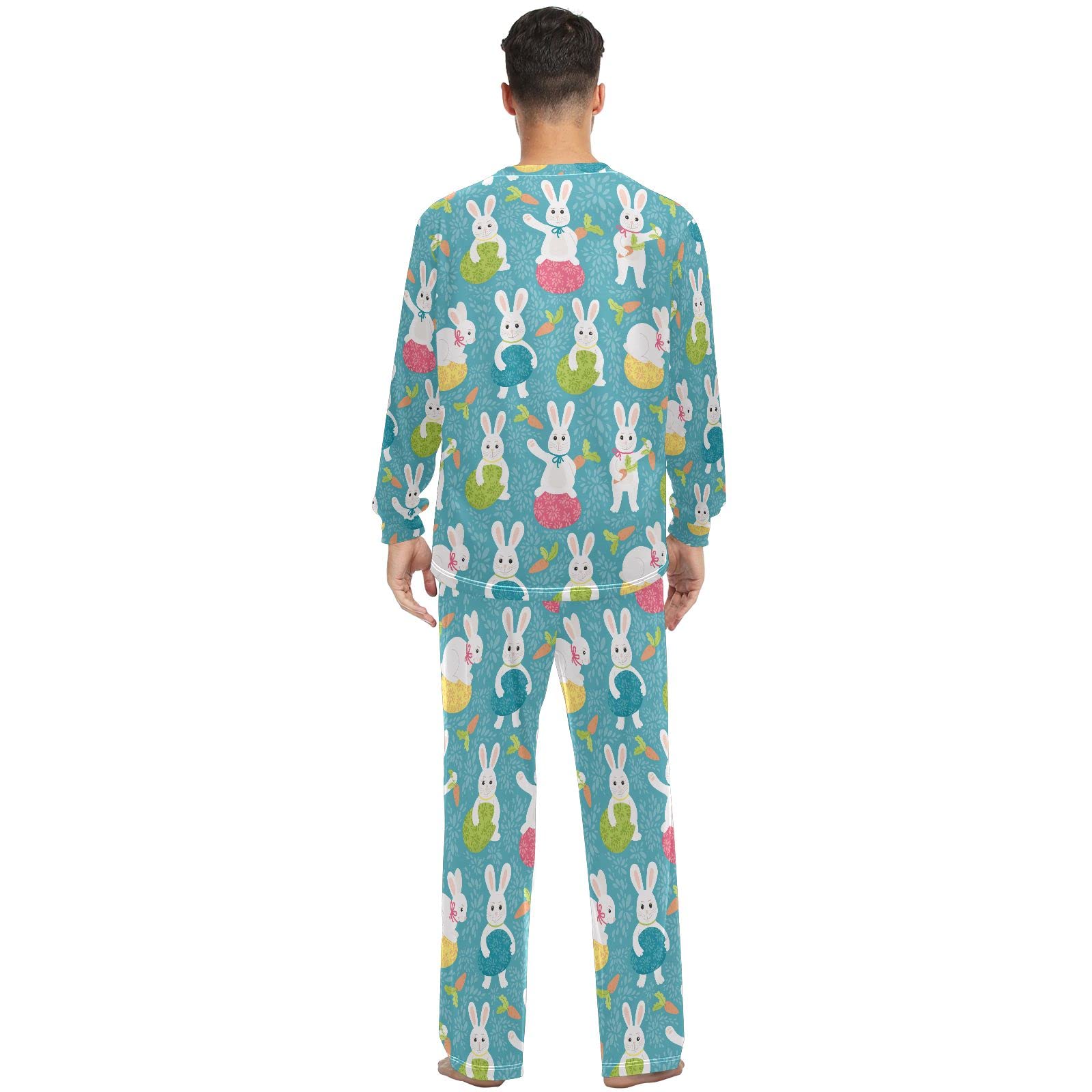JUNZAN Wielkanocne jajka urocza jagnięca zielona piżama dla kobiet długi rękaw top i dół bielizna nocna zestaw para bielizna nocna, Easter Bunny Eggs Flat Style Teal Blue, S
