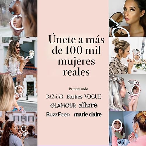 Miniatura 7 de Fancii Taylor espejo de maquillaje de viaje con luz LED, recargable con aumento 10x1x y 3 configuraciones de luz - compacto, portátil, espejo de