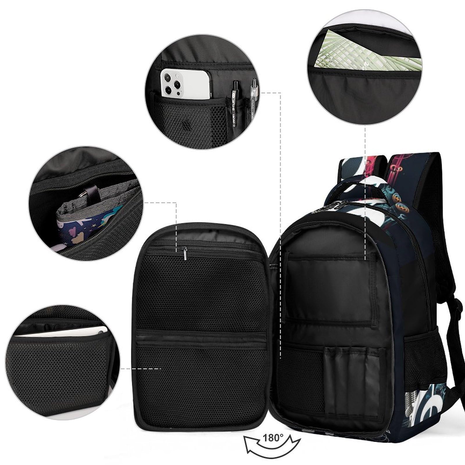 Tagesrucksack, Notenmusik-Rucksack, Rucksack mit Taschen für Wandern, Camping, Reisen, Musiknoten, One size