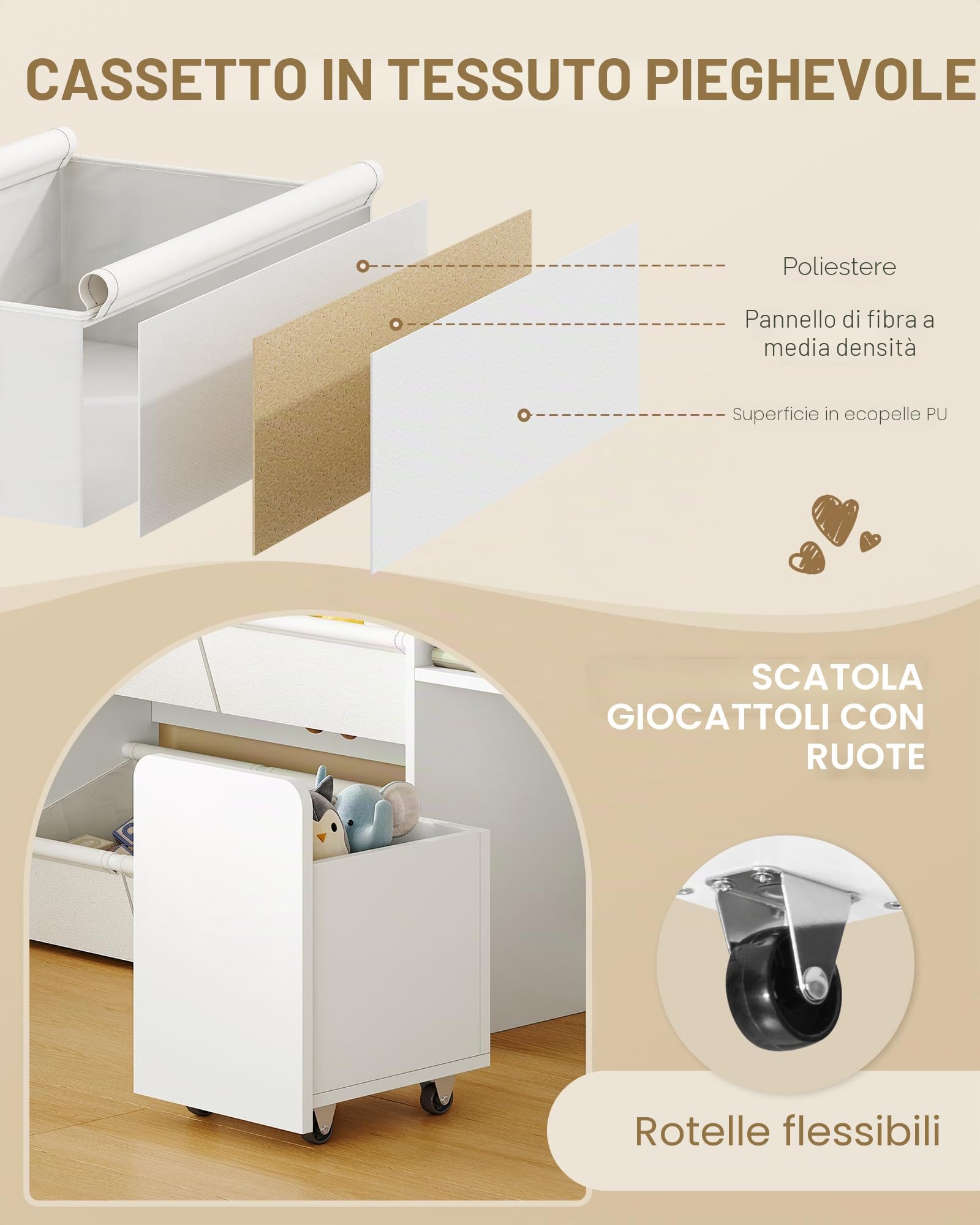 Hzuaneri Libreria per bambini con 2 cassetti contenitori su ruote, scaffale a 4 ripiani, ripiano per giocattoli, armadietto, adatto per cameretta, soggiorno, studio, 30 x 140 x 120 cm, bianco KB75203W
