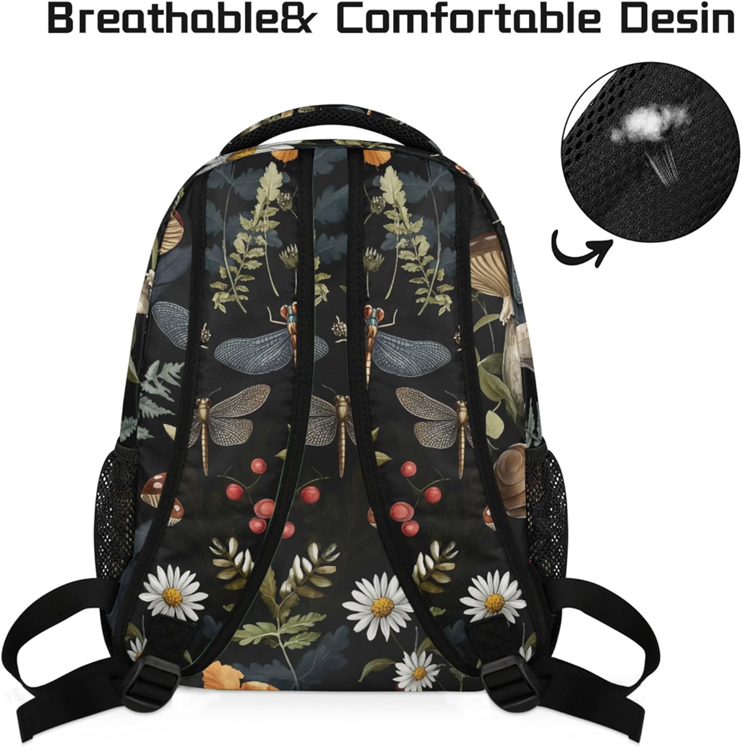 Kids Backpack for School, Vintage Mushroom Leaves Casual Travel Backpacks, Boys Girls Students Book Bag Daypack for Weekender Camping Outdoor - Image 4