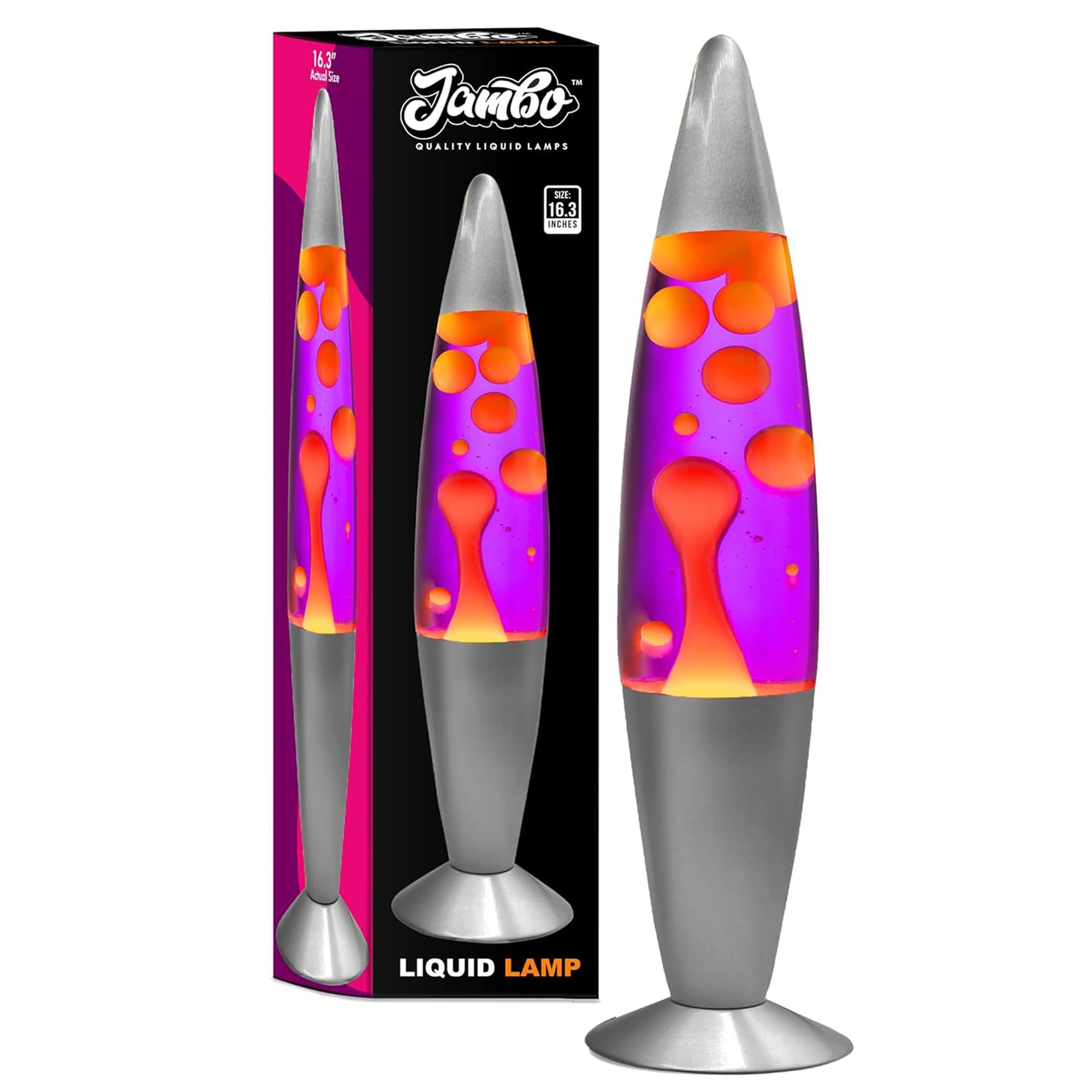 Jambo 16" Beautiful Lamp- Purple with Yellow/Orange Wax, Relaxing Liquid Light, Night Light Nightlight, Home Decor Living Room Office Bedroom Lamp for Adults Teens Kids Magma Motion