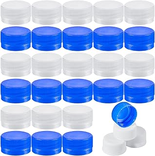 Dandat 30 Pcs Water Bottle Caps Plastic Screw Lids 28mm Leak Free Reseal Caps for Drink Concerts Sports Festivals (White, Blue)