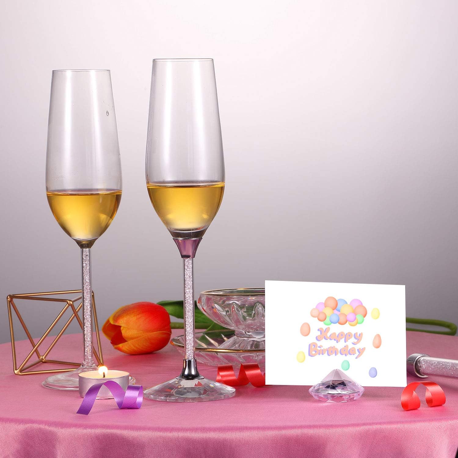 Boao 24 Pack Diamond Place Card Holders Stands Table Number Holder Harp-Clip Acrylic Crystal Table Card Stands for Wedding Party Decoration Baby Shower Table Decorations (Clear)