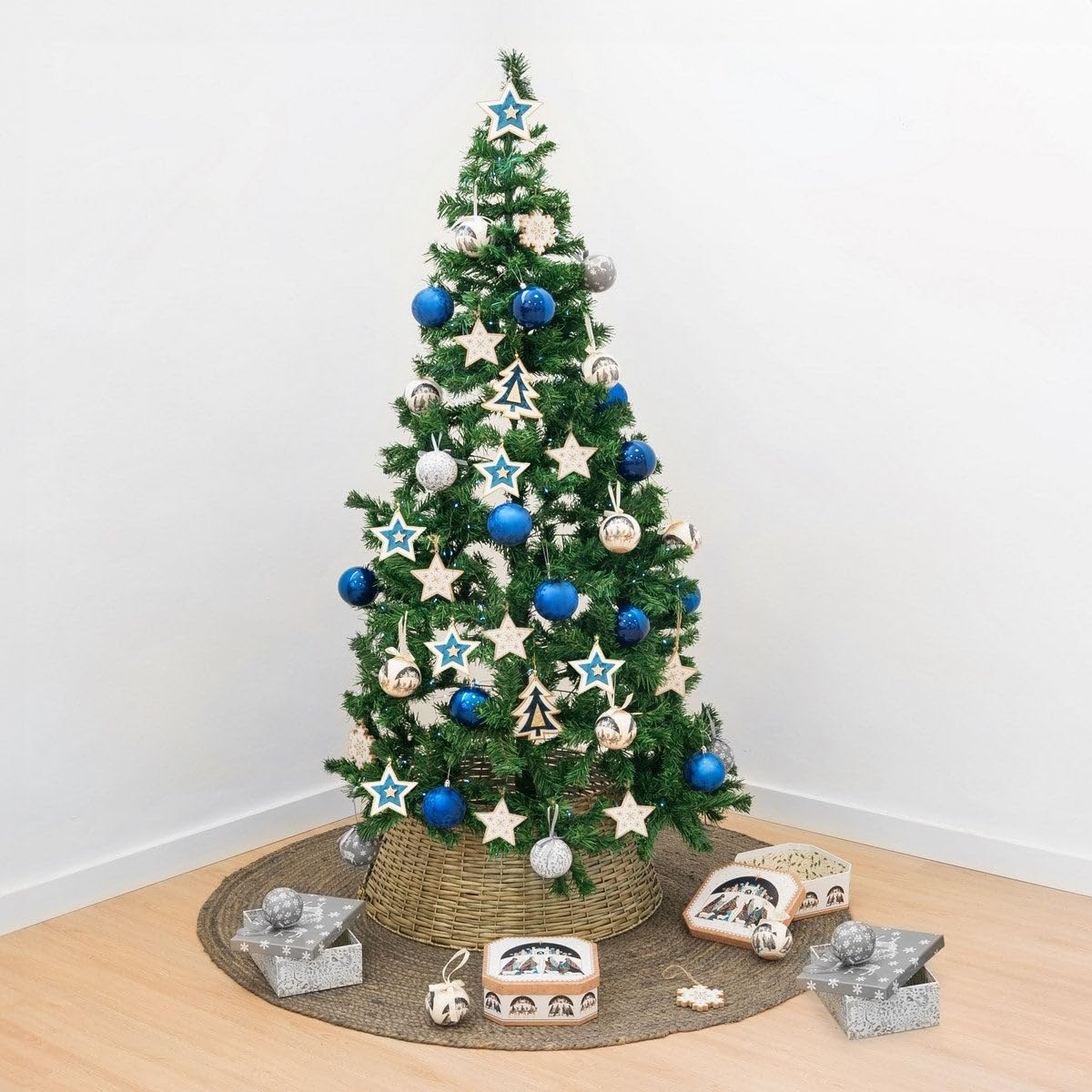 LOLAhome Cubre pie para árbol de Navidad Desmontable de Mimbre Natural