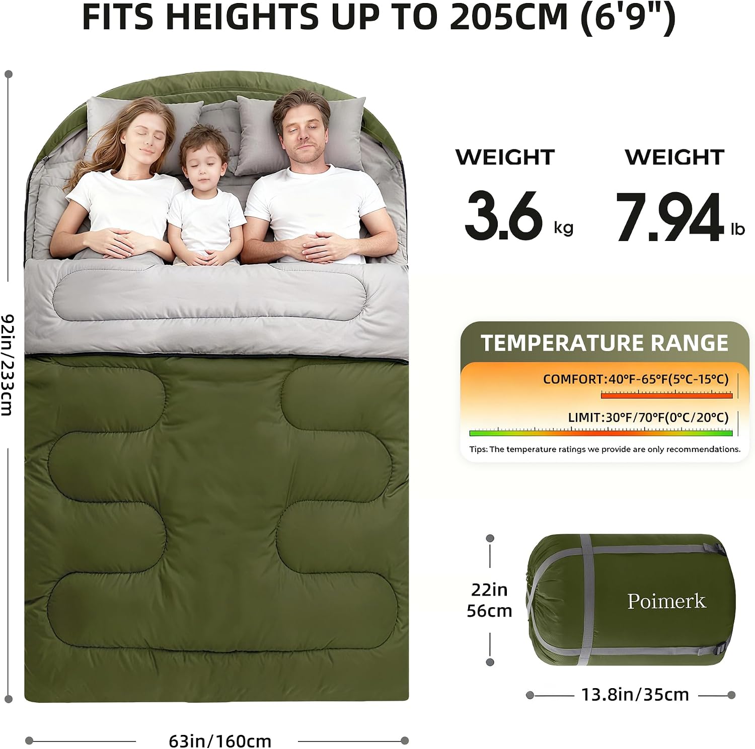 Double Sleeping Bags for Adults with Pillows Queen Size XL Camping Waterproof Sleeping Bag with Compression Sack for Kids for Hiking Backpacking 2 Person Cold Warm Weather Outdoor Indoor