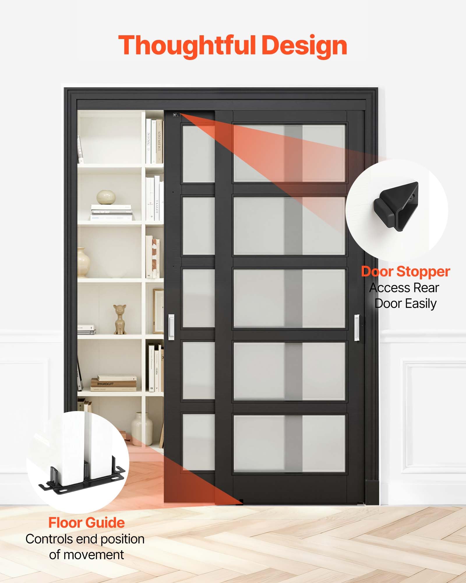 VEVOR Kit Ferramenta per Porta Scorrevole a Doppio Binario in Lega di Alluminio per Porta Doppia Lunghezza 1524mm, Set Ferramenta Guida per Porte a Scomparsa Spessore Compatibile 25-45mm