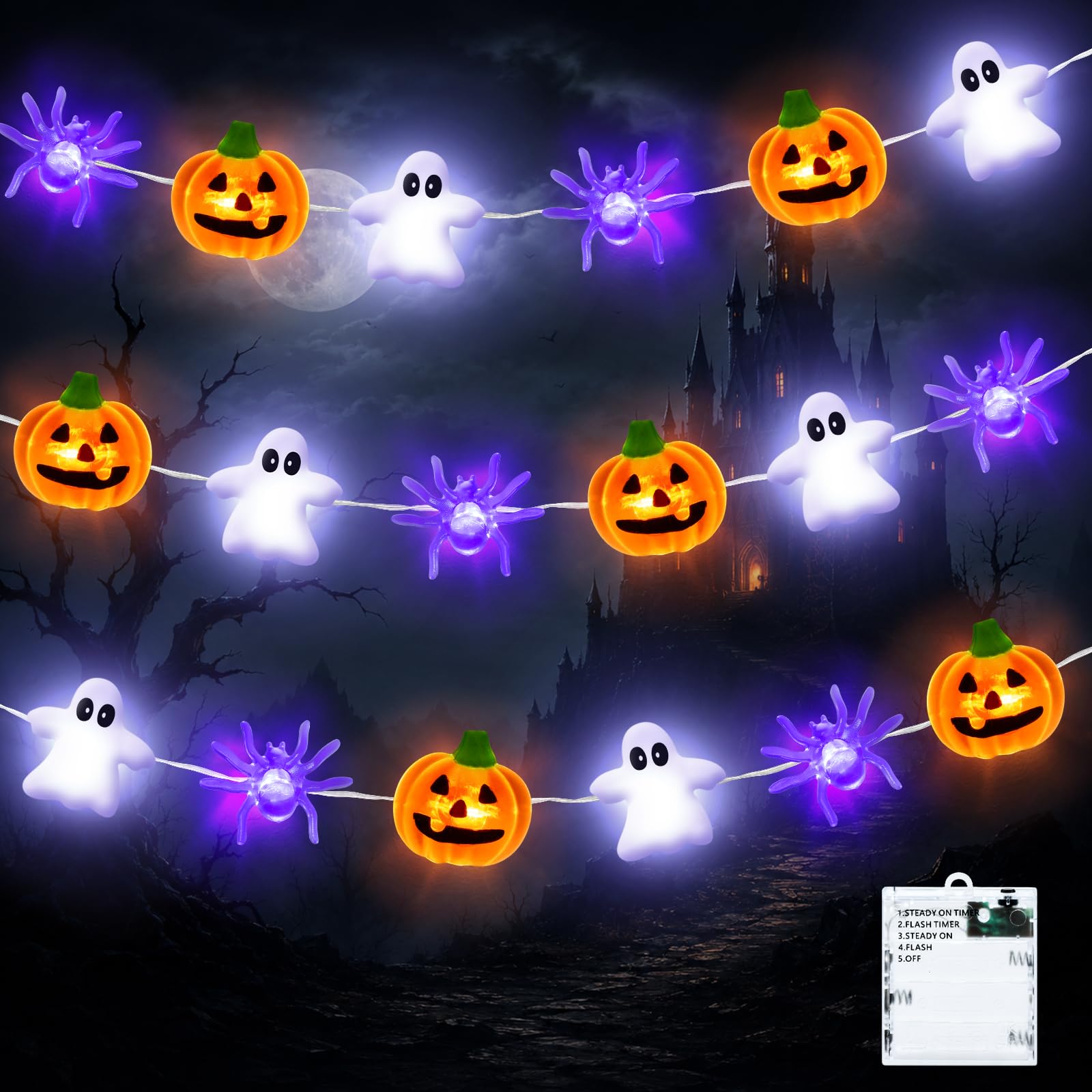 Halloween decoration Lights, 3M30LED pumpkin spider ghost fairy lights