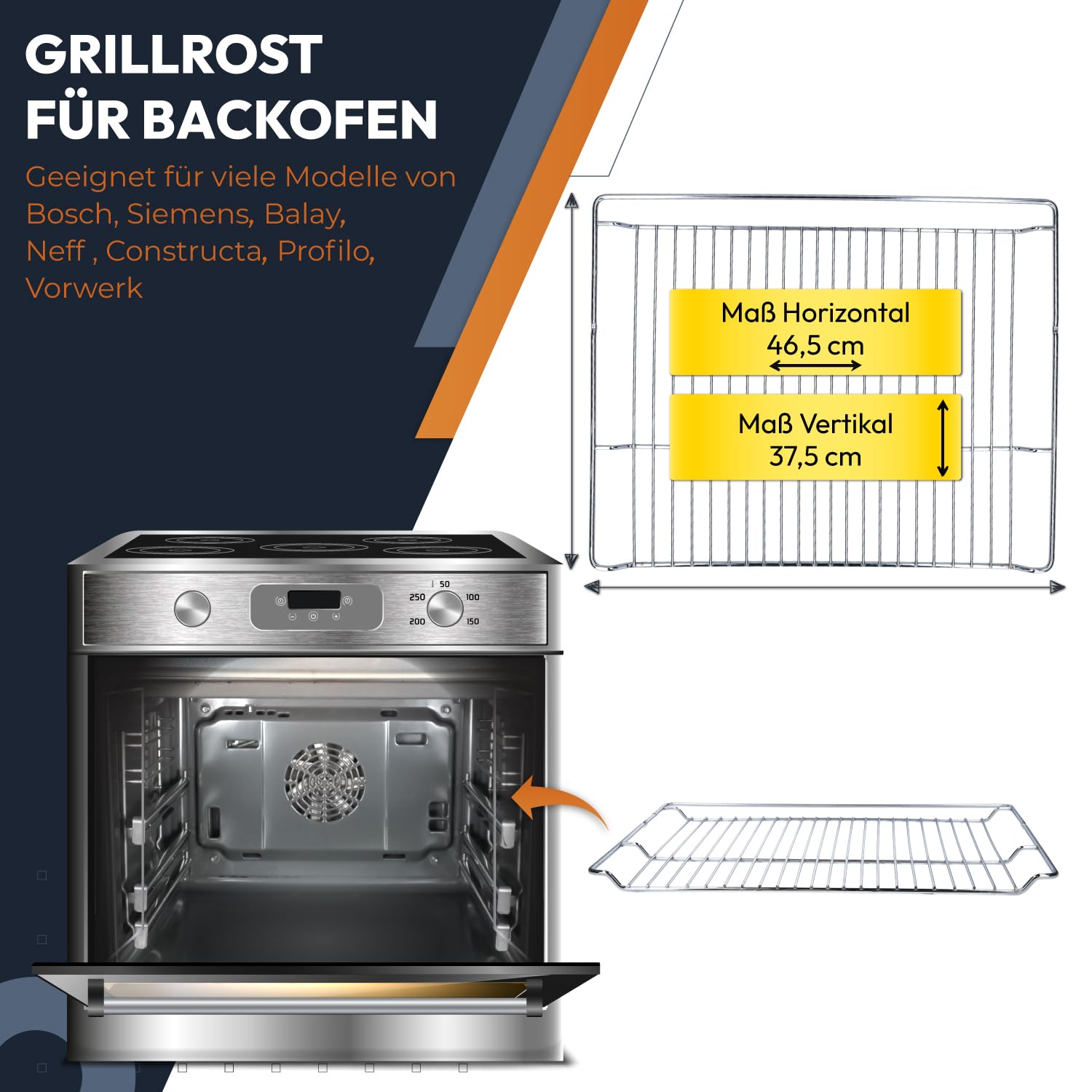 Kenekos - Gitterrost Backofenrost 465x375x21mm kompatibel mit Bosch Siemens wie 00574876/574876 HEZ334000 hitzebeständig spülmaschinenfest Kombirost Kuchengitter Grillrost Grillgitter Backofengitter
