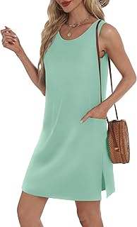 Coverup Summer Dresses for Women 2025 Eyelet Casual Loose Sleeveless Sundresses Tank Dresses with Pockets