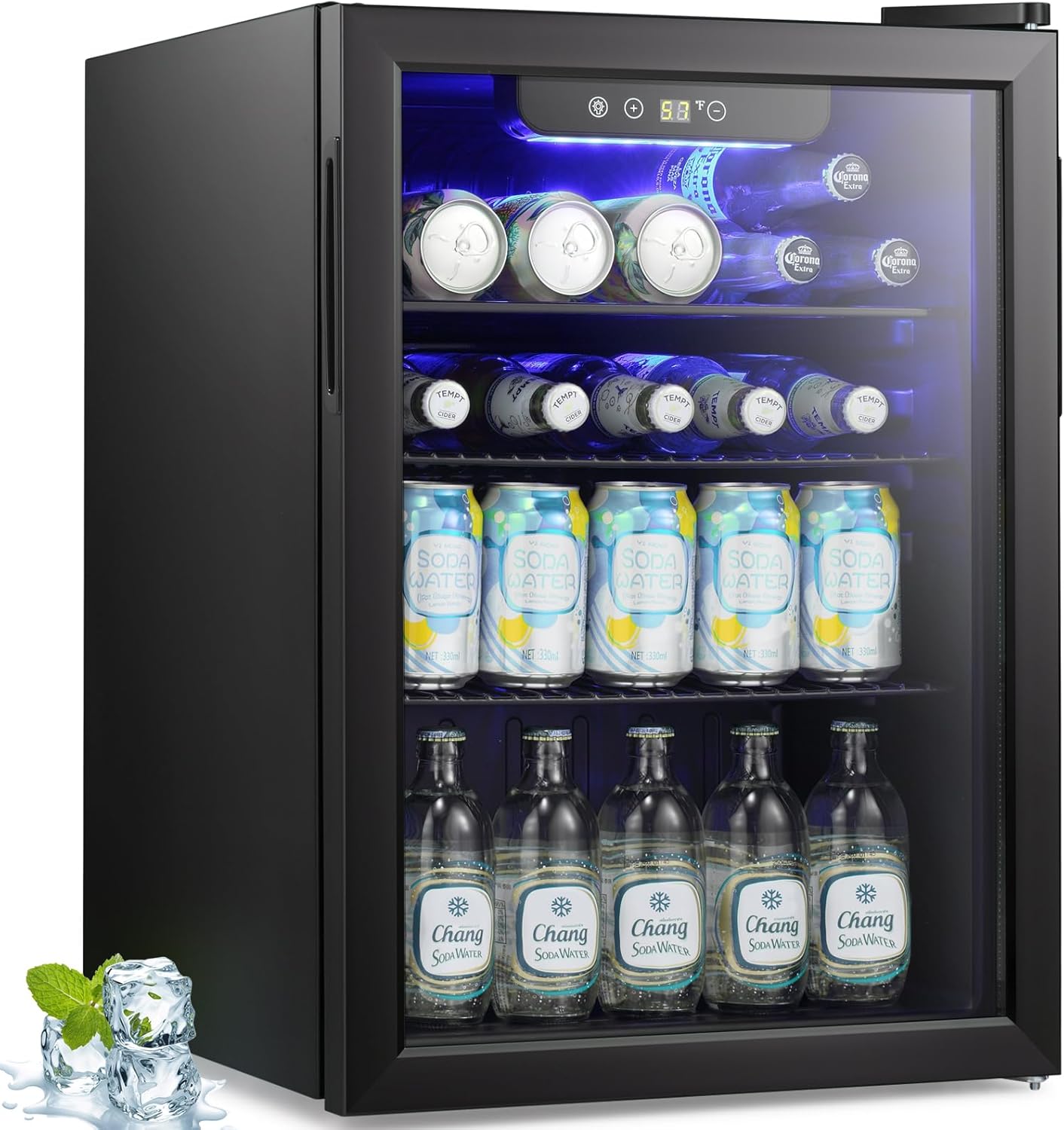 Antarctic Star 2.6cu.ft Mini Fridge 100 Can Beverage Refrigerator Wine Cooler/Cabinet Small Beer Soda Clear Front Glass Door Counter Top Bar Fridge Freestanding Black