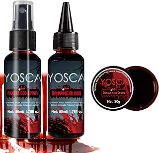 Yosca 3Pcs Halloween Fake Blood, Realistic Washable Fake Blood Spray, Dripping, Coagulated Halloween Makeup Kit, Face Body Paint Special Effects Makeup for Clown Zombie Bride Vampire Monster Cosplay