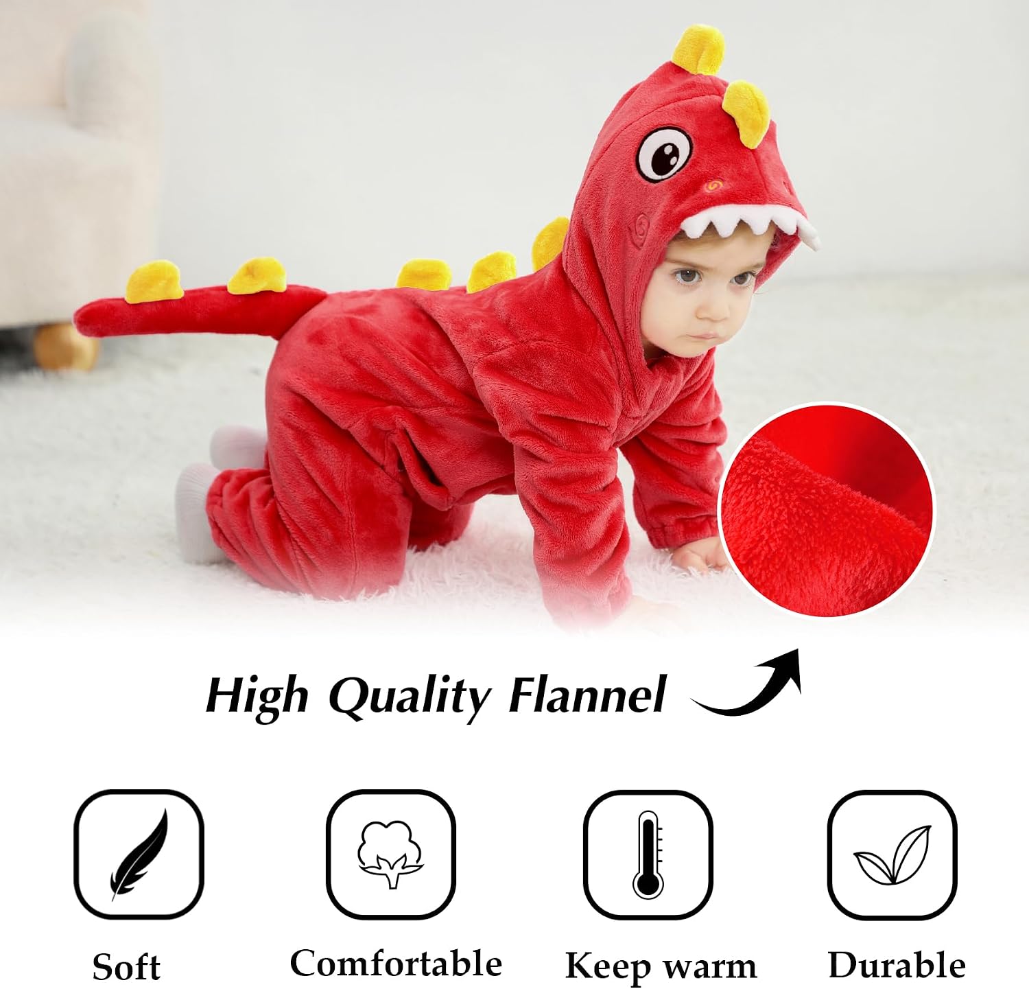 TONWHAR Baby Animal Costume for Toddler Boys & Girls - Halloween Fleece Hooded Romper for Dress Up & Daily Playwear
