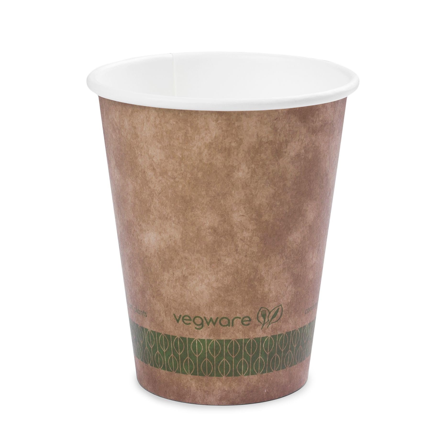 Compostable Disposable 12oz Coffee Cups, Case of 1000, Single Wall Kraft Hot Paper Cup, Lined, Sustainable Board With a Plant Based PLA Lining, Choice of Series 89 Lids