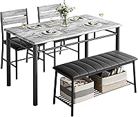 IRONCK Gray Dining Table Set for 4: Kitchen Table with Upholstered Bench & 2 Chairs for Small Apartments