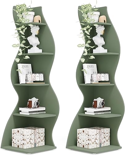 Miniatura 14 de Tribesigns - Estantería esquinera pequeña y elegante, librero moderno de 5 niveles, forma única, para almacenamiento, soporte para plantas para sala