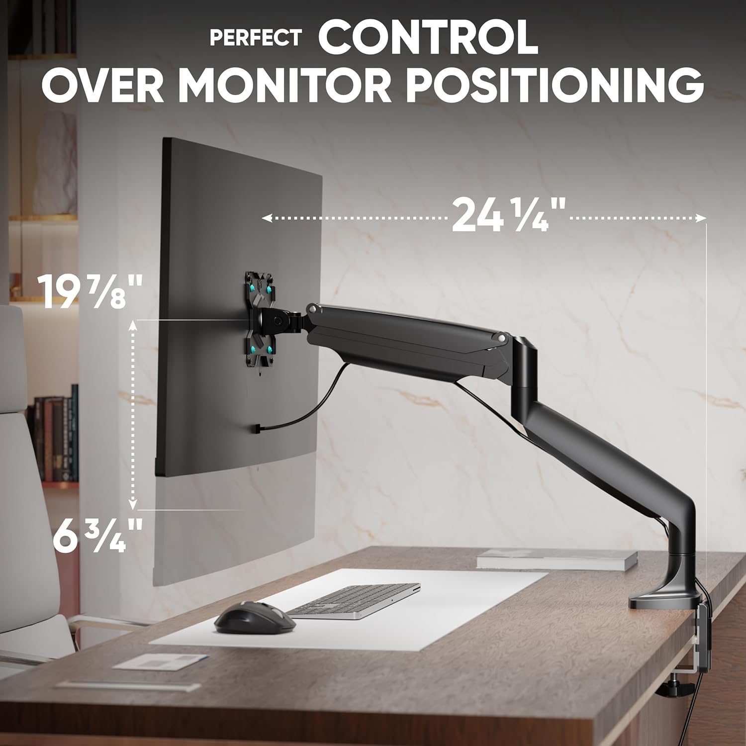 ONKRON Desk Monitor Mount for 13-32 Inch Screen up to 19.8 lbs, PC Monitor Arm Gas Spring 75x75 & 100x100 VESA Arm Desk Mount - Full Motion Swivel Tilt Rotation Black