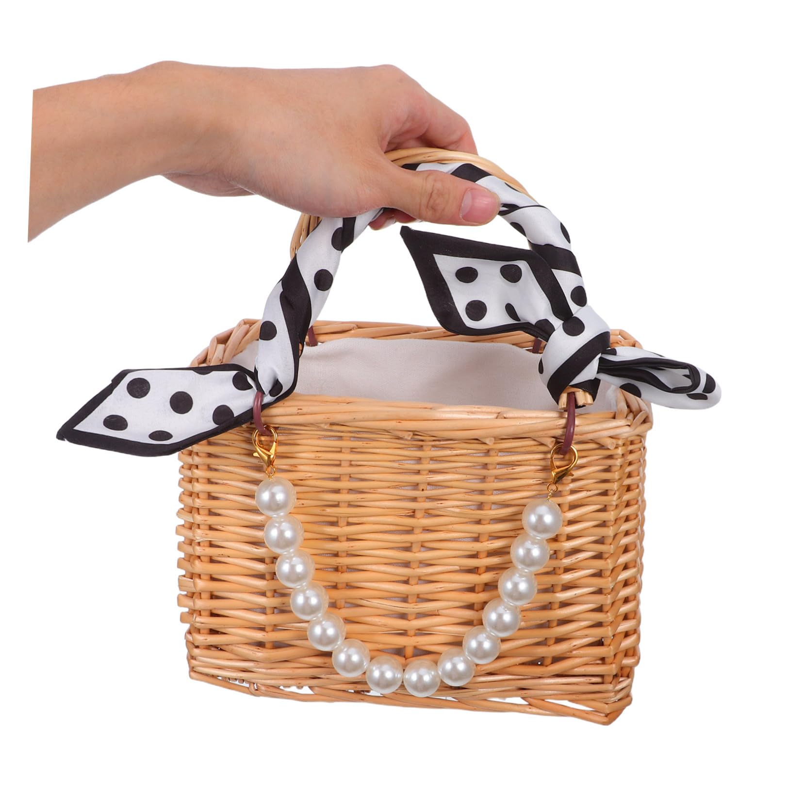 Ciieeo Handgewebter Rattan-blumenkorb mit Kunstperlen-griff Leichtes Offenes Design Vielseitige Verwendung als Tragetasche und Blumendekoration für Hochzeit Garten Picknick und Urlaub
