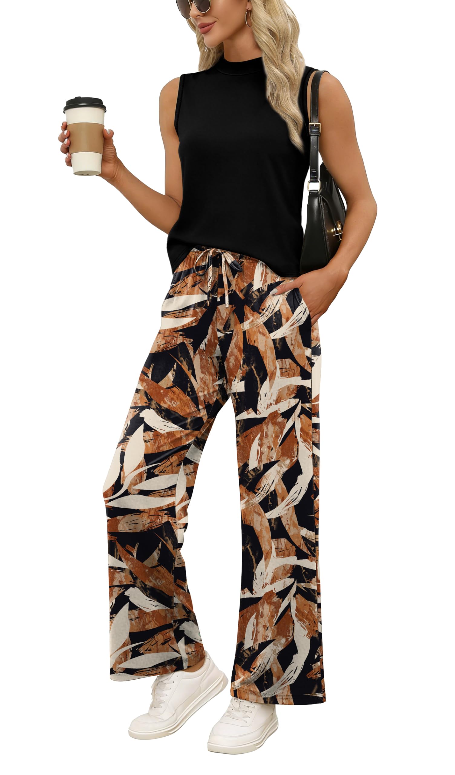 WIHOLL 2-teiliges Set für Damen, Sommer-Lounge-Set, Reiseflughafen, passendes Set für Damen