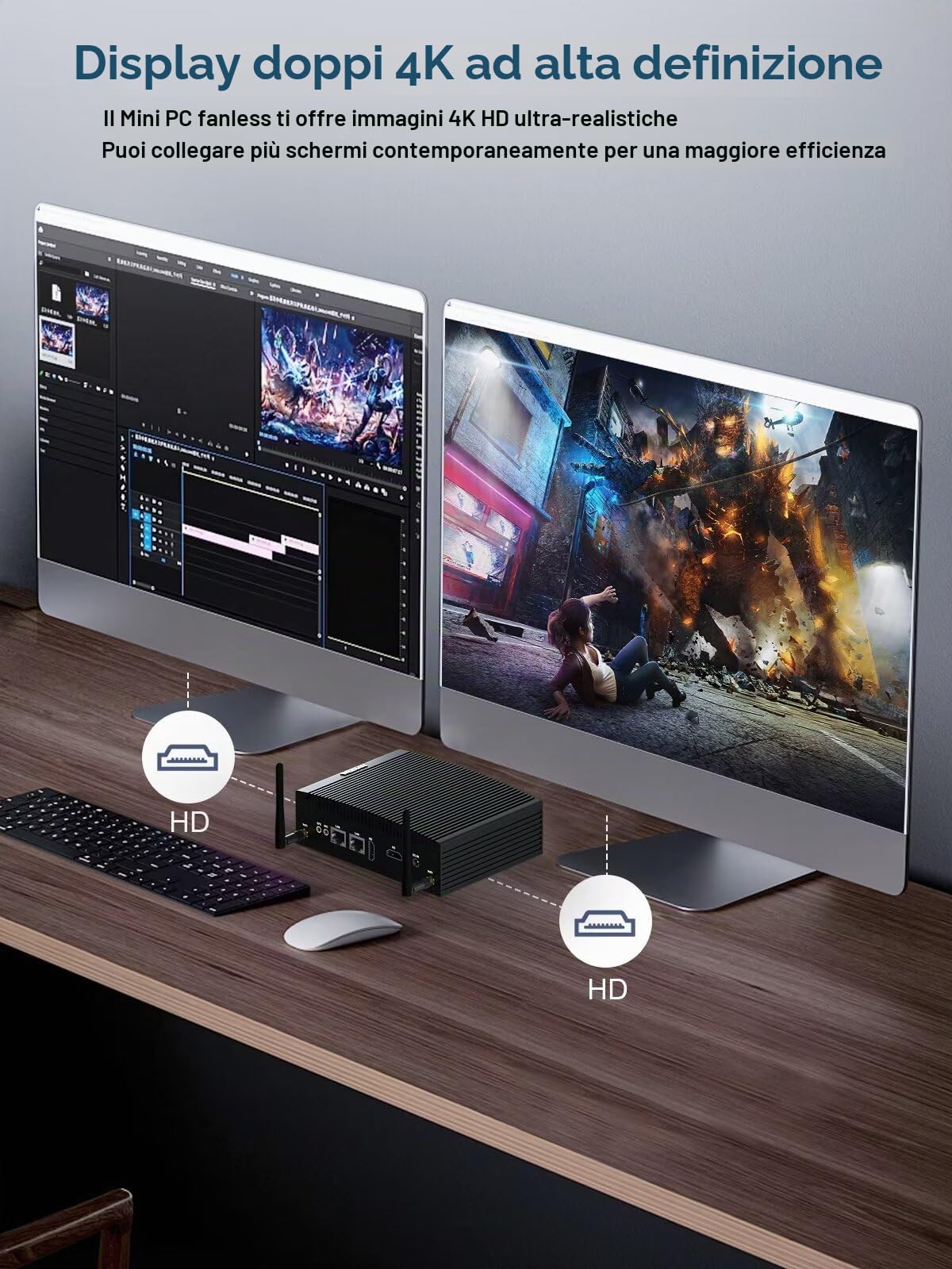 WEIDIAN Senza Ventola Industriale PC, Industriale PC Core i5 8350U, Mini Computer Win 11, Dual HD Display Output, 2RJ45 LAN, 8USB, 2RS232 COM, WiFi, BT, VESA, Linux (8GB RAM 128GB SSD)