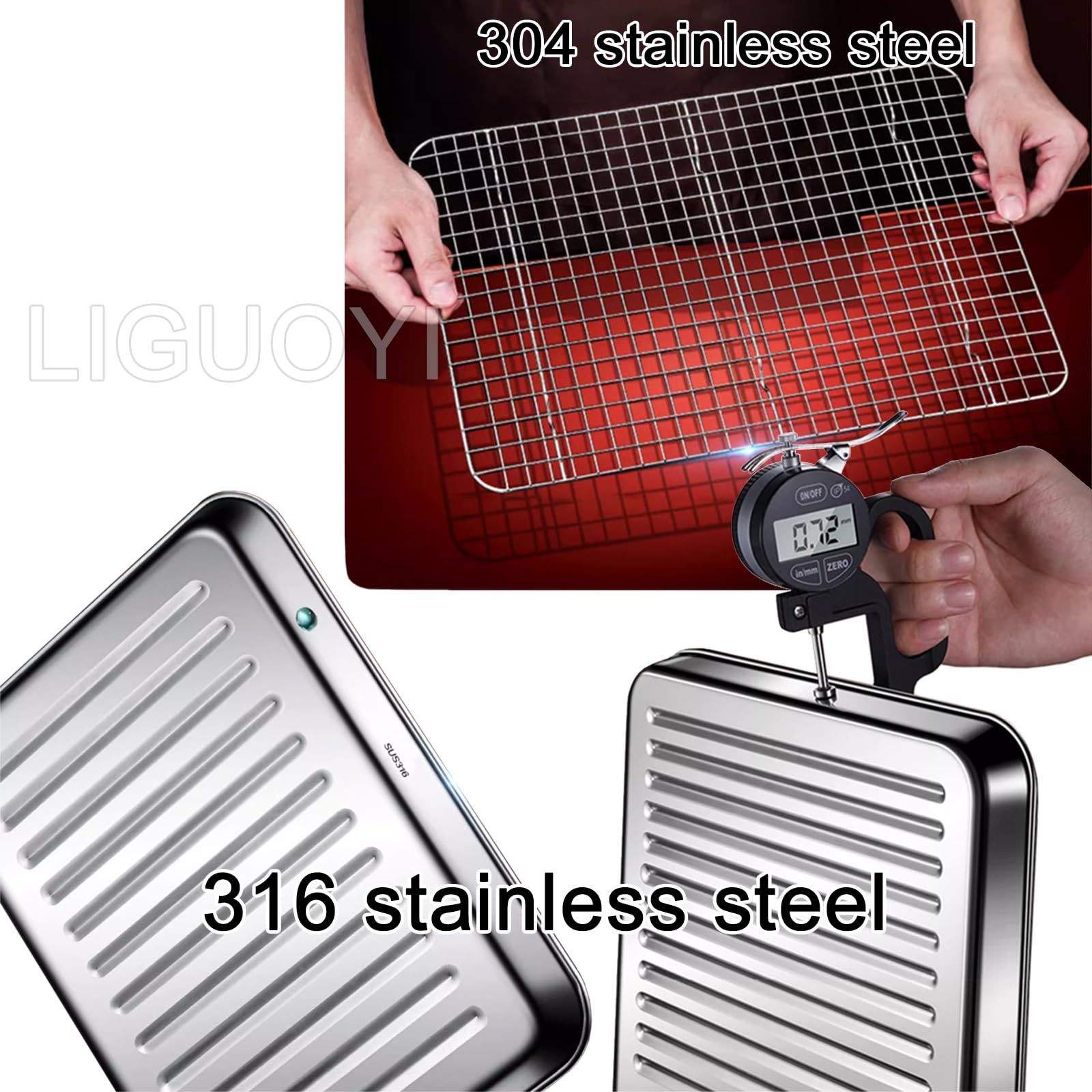 Bandeja Rectangular de Acero Inoxidable para Horno. Bandeja Resistente con Rejilla para Enfriar. Bandeja de Cocina Antiadherente de Metal Resistente a la deformación con Clip (410