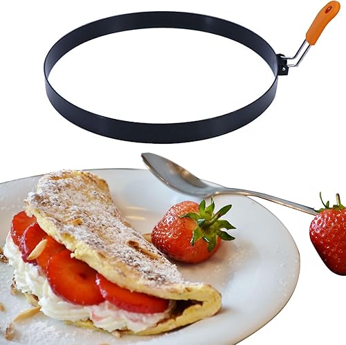 Miniatura 5 de Molde para panqueques de 8 pulgadas, paquete de 2 anillos para tortitas de tortilla, antiadherentes, de acero inoxidable, redondos, con mango