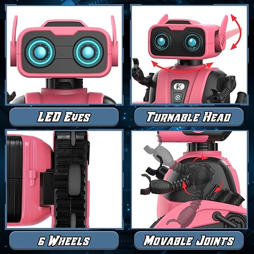 Miniatura 4 de KaeKid Juguetes robot para niñas, juguete robot de control remoto de 2.4 GHz, robots RC para niños con ojos LED, cabeza y brazos flexibles, baile y