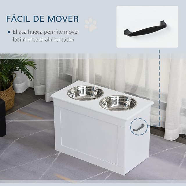 Foto 6 de 8 de PawHut Comedero Perro Elevado 2 Cuencos Perros Grandes Blanco