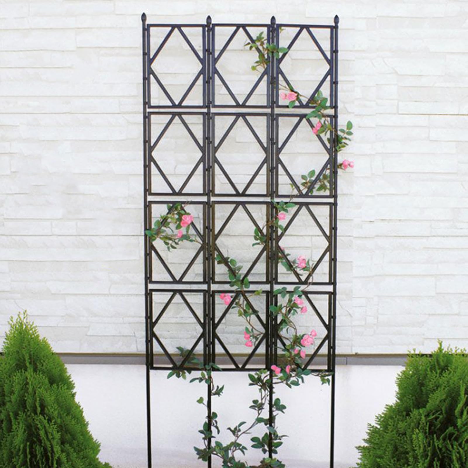 Treillis de jardin en métal pour plantes grimpantes, cadre de plantes d'extérieur de 60 cm et support de fleurs, clôture en acier noir pour légumes et décoration de terrasse (60 x 1,8 m)