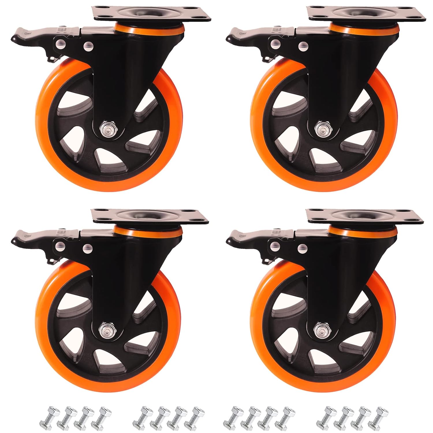 5 Inch Swivel Plate Caster Wheels, Heavy Duty Casters with Brake