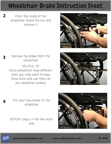 Miniatura 6 de Frenos de silla de ruedas cromados resistentes, cerraduras de rueda (par), estilo atornillado de montaje lateral para tubos de 78 pulgadas. Se