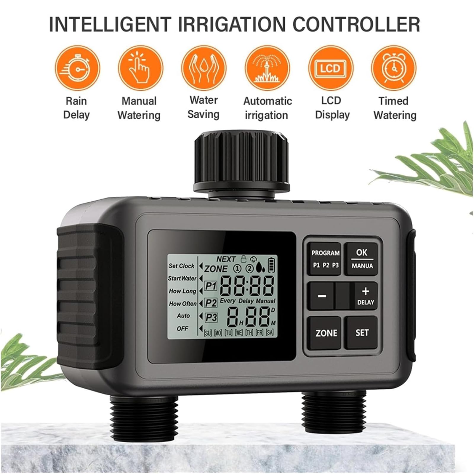 Timer for irrigazione, timer for tubo flessibile, timer for irrigazione for rubinetto da giardino con 2 uscite, timer for tubo flessibile programmabile, controller for sistema di irrigazione con 3 pro