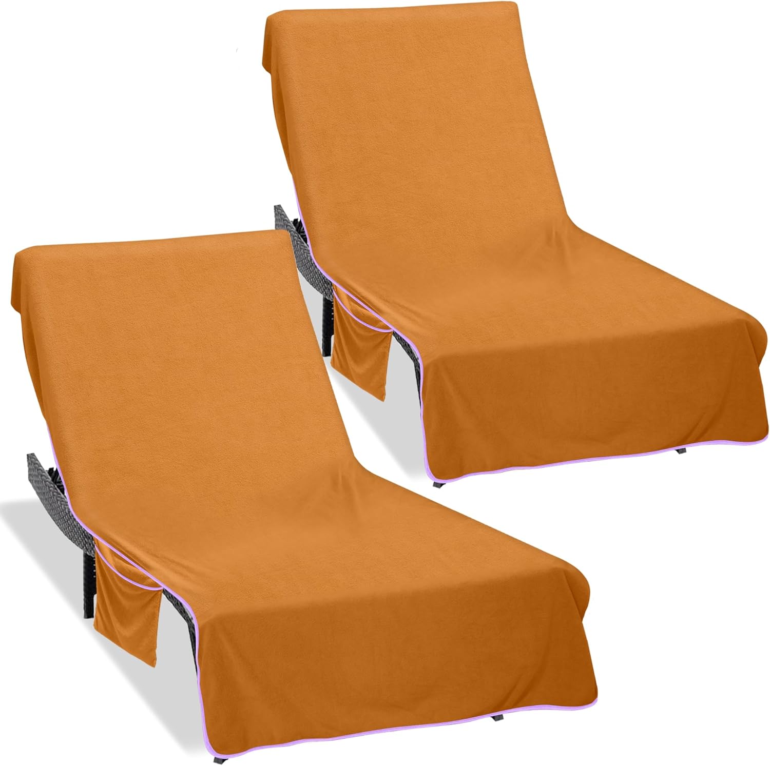 Super Soft & Thick Lounge Chair Towel Cover (Pack of 2),Chaise Lounge Cover with Pockets,Beach Chair Cover for Pool Beach Garden Courtyard and Trips,85 x 30 in Pool Chair Cover,Dusty Orange