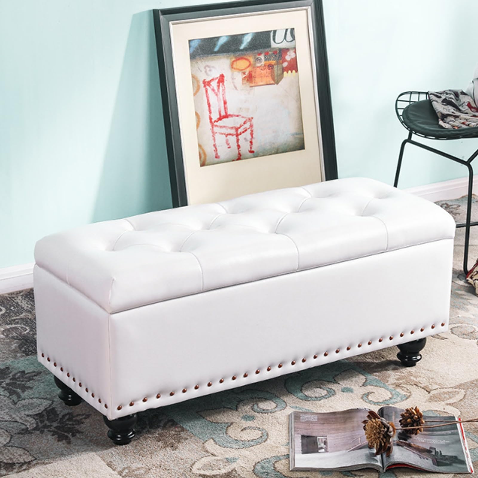 Tabouret d’entrée pour changer de chaussures confortablement en cuir blanc