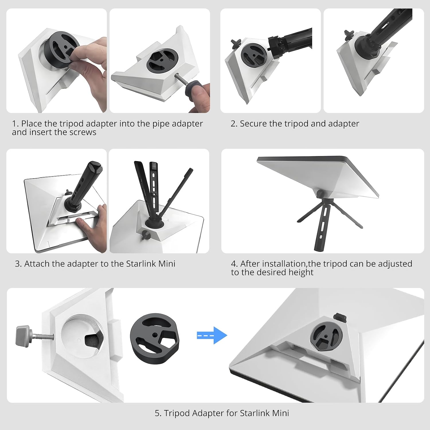 CAMWAY Star-Link Mini Tripod Adapter - Aluminum Alloy Tripod Adapter 1/4"-20 and 3/8"-16 Threads, Star-Link Mini Satellite Dish Mount Adapter for Universal Tripods/Fixing Clamp on RVs/Camping/Outdoor image 5