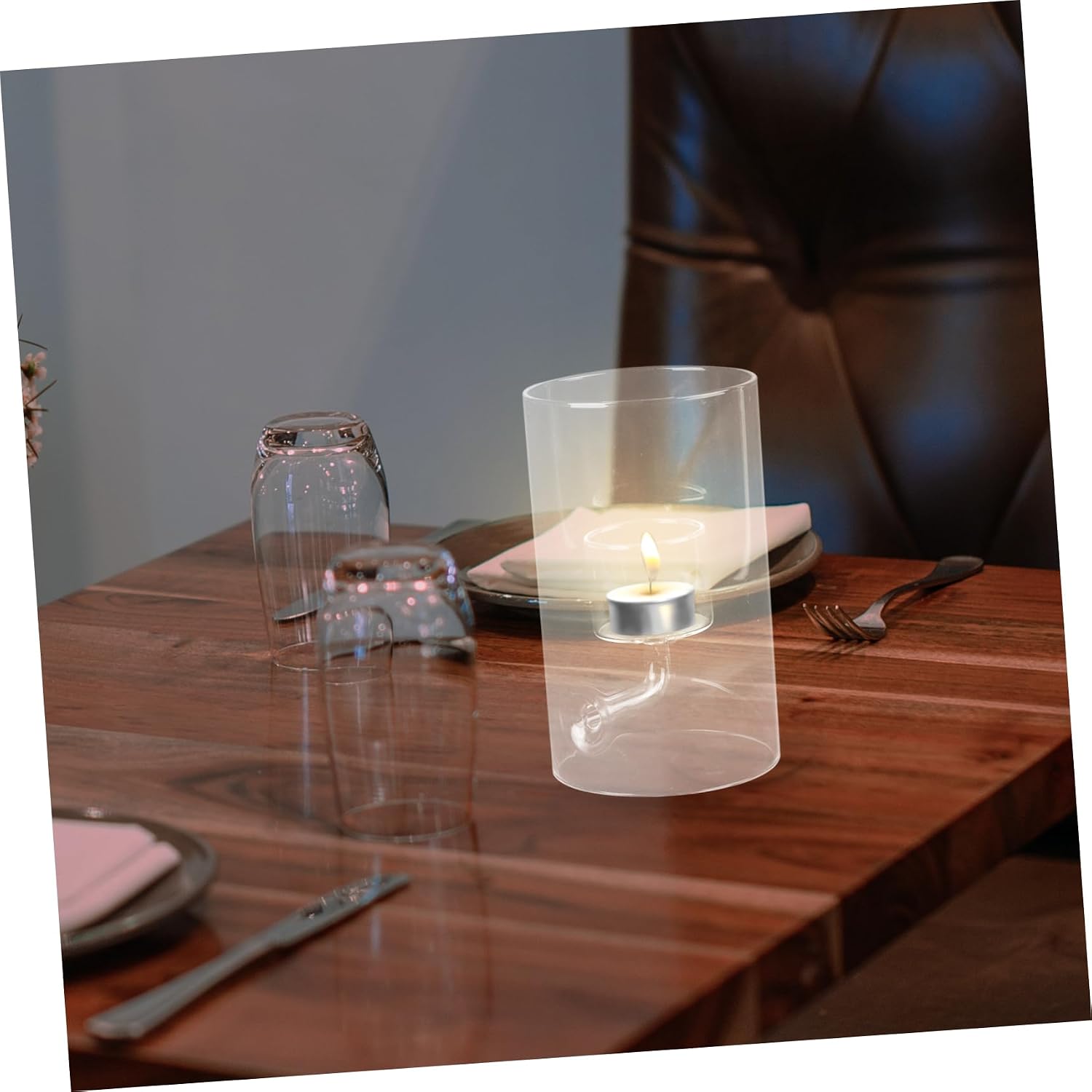 Elegant Windproof Glass Candle Holder for Romantic Dinners Cylinder Tealight Cover Creative European Style Home Decor