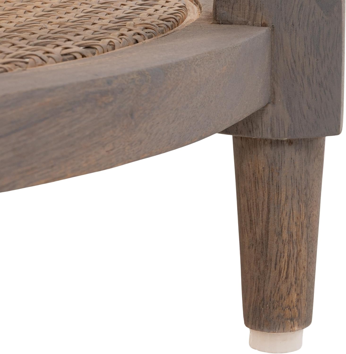 Creative Co-Op Round Solid Wood End Table with 2 Woven Cane Shelves, Grey Washed