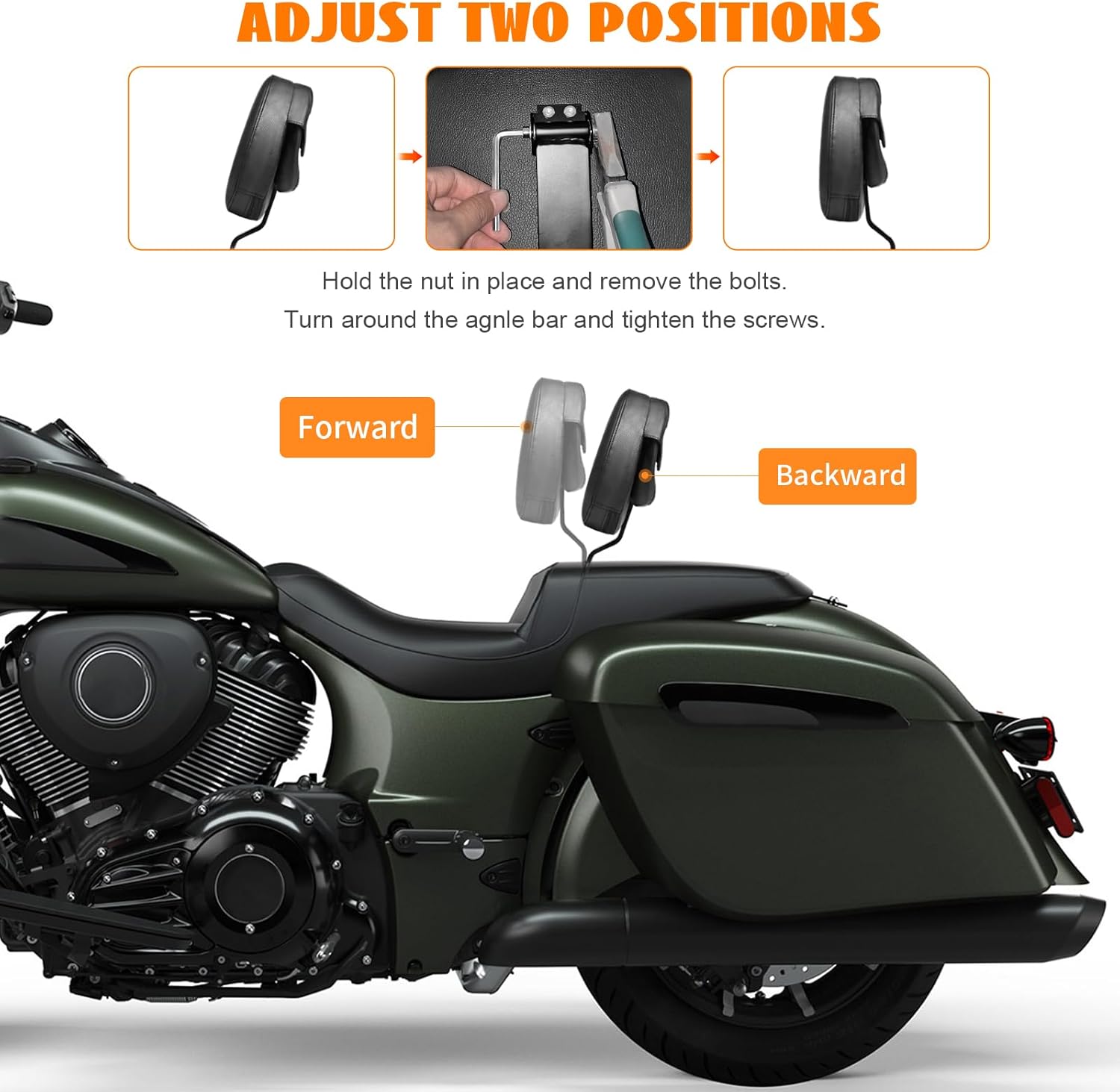 Adjustable Front Driver Rider Backrest Pad Plug-In Back Rest With Pocket Mounting Kit Compatible With Indian Chief Chieftain Roadmaster Springfield 2014-2025(Not for Indian Chieftain PowerPlus)